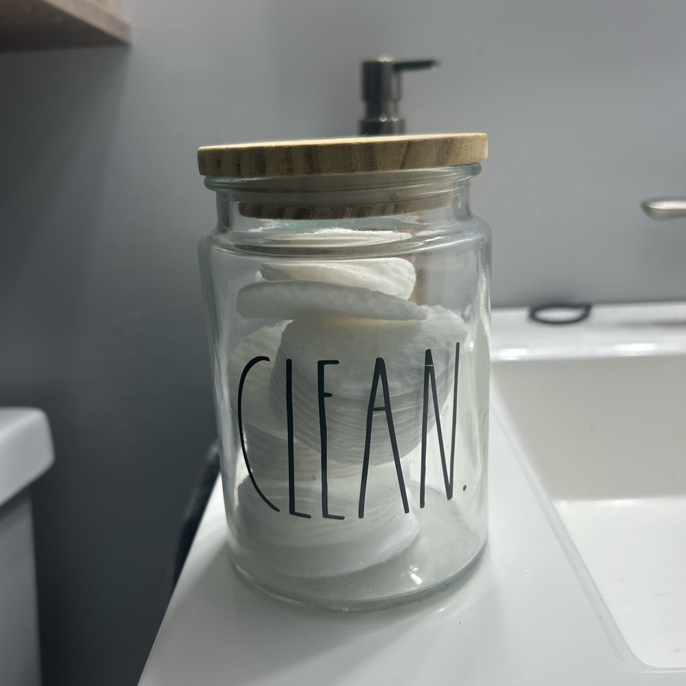 Rae Dunn Clear Glass Jar with Wooden Lid